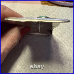 Zuni MIKE SIMPLICIO BELT BUCKLE Sterling Silver leaf and 2 Turquoise stones