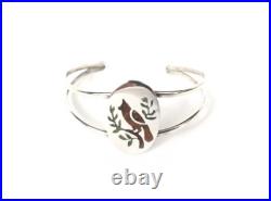 Zuni Native American Pueblo Cardinal Inlaid Sterling Silver 925 Cuff Bracelet