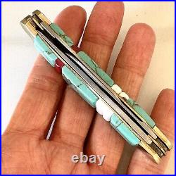 Zuni Turquoise Folding Pocket Knife 3.5 3Blade Southwest Inlay Handmade Old Ram