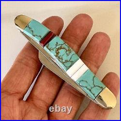 Zuni Turquoise Folding Pocket Knife 3.5 3Blade Southwest Inlay Handmade Old Ram